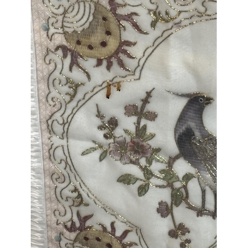 100 - FRAMED EMBROIDERED SILK CUSHION COVER PLEASE SEE PICTURES FOR DETAILS