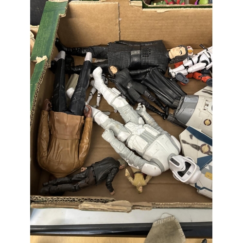 168 - BOX OF STAR WARS FIGURES INCLUDES BOBAFETT, STORM TROOPERS, CHEWBACCA & VEHICLES PLEASE SEE PICTURES... 