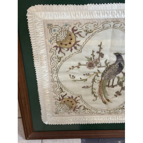 99 - FRAMED EMBROIDERED SILK CUSHION COVER PLEASE SEE PICTURES FOR DETAILS
