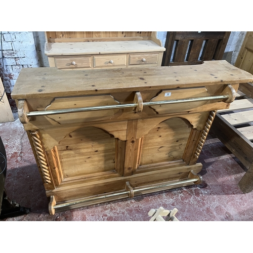 35 - SOLID PINE BAR WITH BRASS HAND RAIL & FOOT REST 57.5