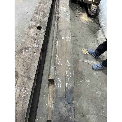392 - PLEASE SEE PICTURES BUNDLE OF 5 RECLAIMED ROOF BEAMS MEASURING 7-13FT LONG 9X2