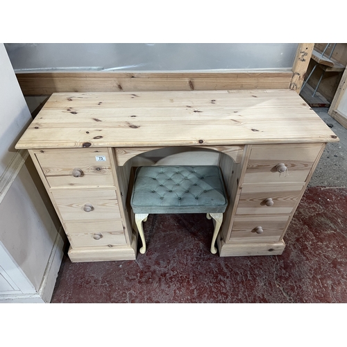 73 - PINE DRESSING TABLE WITH 6 DRAWERS & STOOL 48
