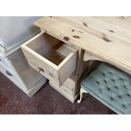 73 - PINE DRESSING TABLE WITH 6 DRAWERS & STOOL 48