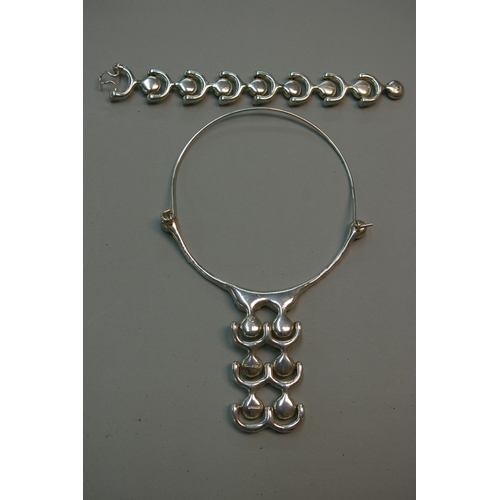 10 - Jacob Hull, Denmark, silver plated designer necklace and matching bracelet c1970