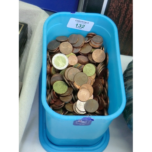 132 - Small tub of euros, cents, etc.