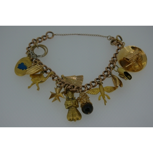 162 - A 9 ct, 14 ct and 18 ct gold charm bracelet, 45.1g including diamond ring