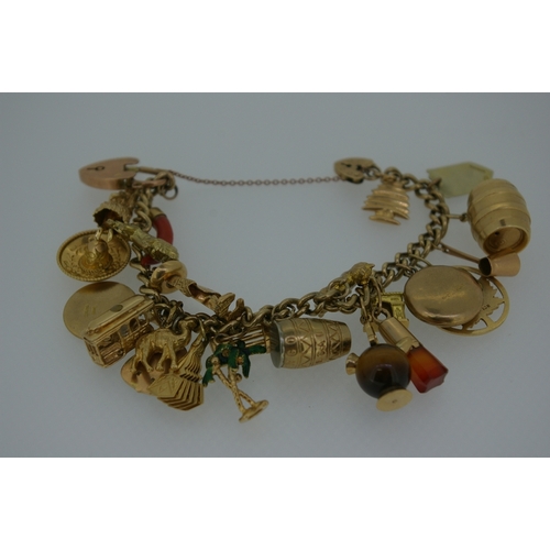 163 - A 9 ct, 14 ct, and 18 ct gold charm bracelet, 72.7g