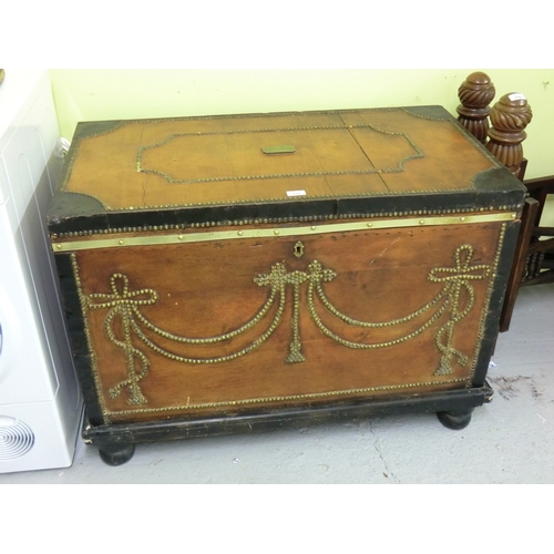 233 - Impressive wooden blanket chest with meatl mounts and studs