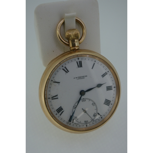 307 - J W Benson 9ct gold top winding pocket watch, cased