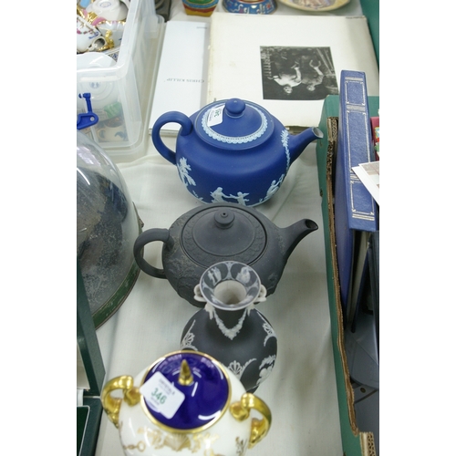 345 - Three Jasperware items including two teapots