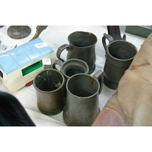 359 - Five pewter and copper tankards