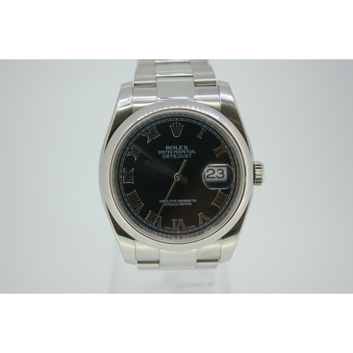 368 - A gents' stainless steel Date Just with black dial, Roman numerals, no. G799670, in perfect working ... 