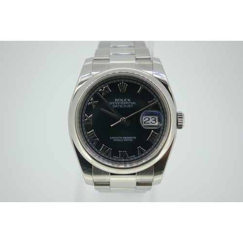 368 - A gents' stainless steel Date Just with black dial, Roman numerals, no. G799670, in perfect working ... 