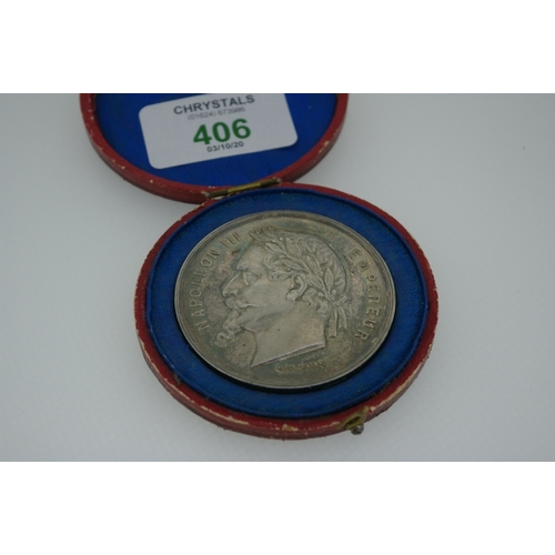 406 - Napoleon III silver medallion, rare (cased)