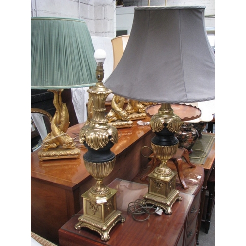 45 - Pair of brass very ornate table lamps NB At Peel Road warehouse READ THE AUCTION INFO