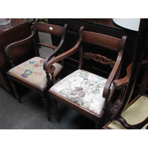 46 - Two of GIV open mahogany arm chairs NB At Peel Road warehouse READ THE AUCTION INFO