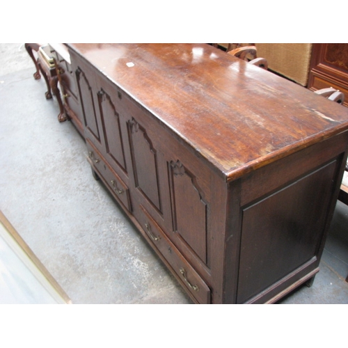 61 - 18thC oak mule chest with panel front on block feet NB At Peel Road warehouse READ THE AUCTION INFO