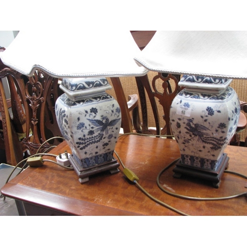 62 - Pair of Chinese blue and white porcelain table lamps NB At Peel Road warehouse READ THE AUCTION INFO