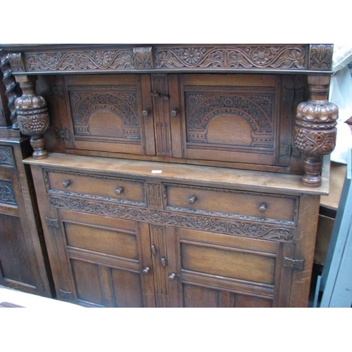 76 - Carved oak court cupboard NB At Peel Road warehouse READ THE AUCTION INFO