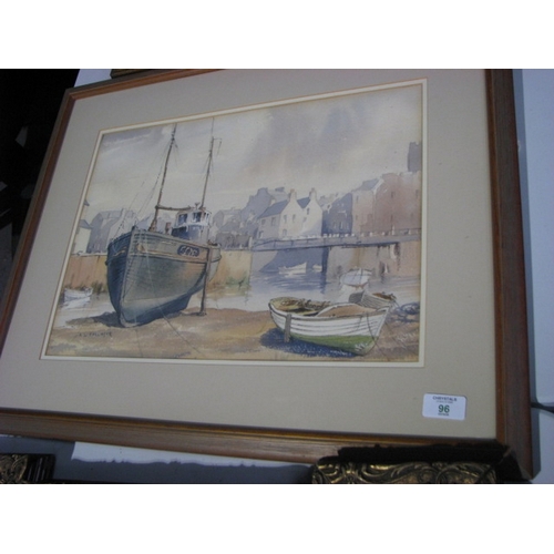 96 - A L Collister, Castletown Harbour, Watercolour, Signed, 14 x 18 ins. NB At Peel Road warehouse READ ... 