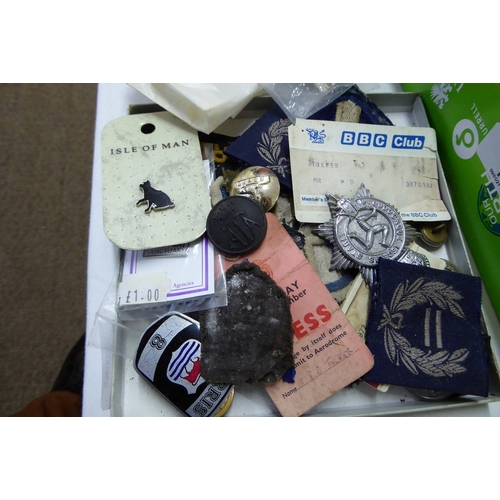 3 - Box of cloth badges, buttons, etc.