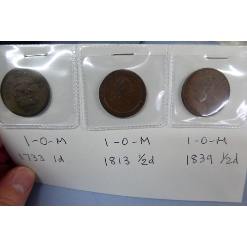 183 - Isle of Man 1733 penny together with 1813 and 1839 half pennies