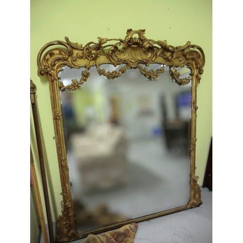 321 - Large 19thC overmantel mirror in gilded frame decorated with icanthus leaves, swags, etc. height 6ft... 