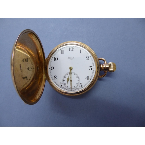 107 - 9ct gold top winding hunter pocket watch by Limit in working order