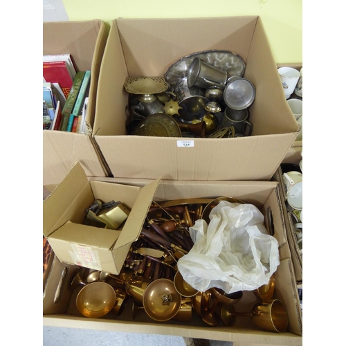 134 - Two boxes of metal ware