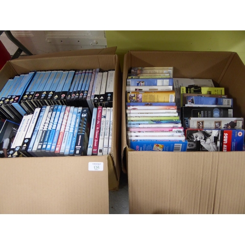 136 - Two large boxes of DVDs, mostly comedy