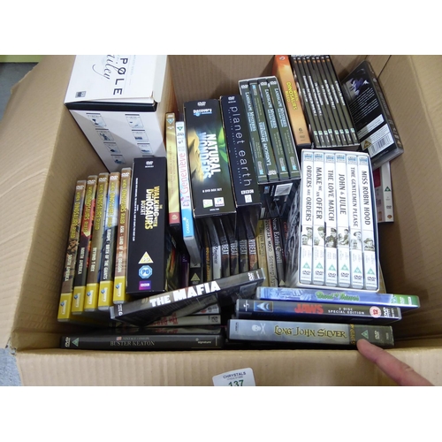 137 - Box of assorted DVDs - Walking with Dinosaurs, etc.