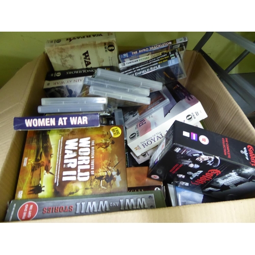 149 - Two large boxes of assorted DVDs, war related