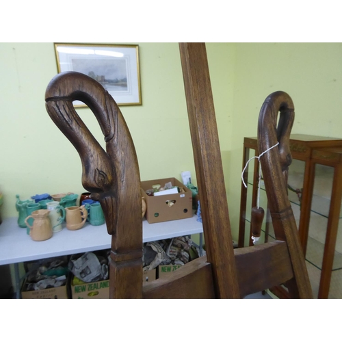 172 - Quality wooden display easel with swan heads to side struts, height 6 ft approx.