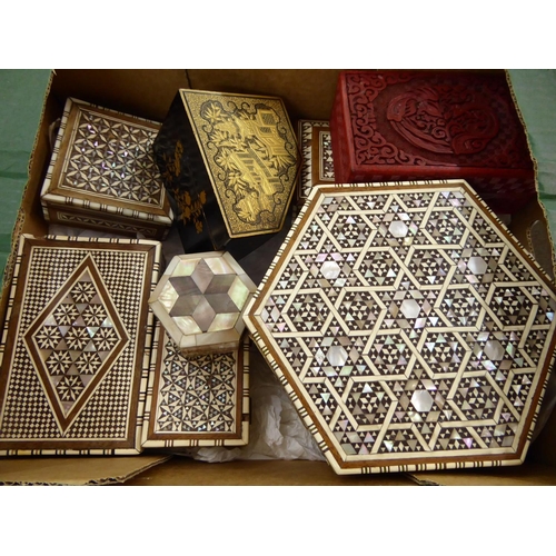 192 - Collection of mother of pearl, lacquer boxes, etc.