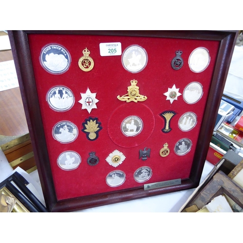 205 - The Queen's Guards Collection of twelve silver medallions together with badges - 45g each - total we... 