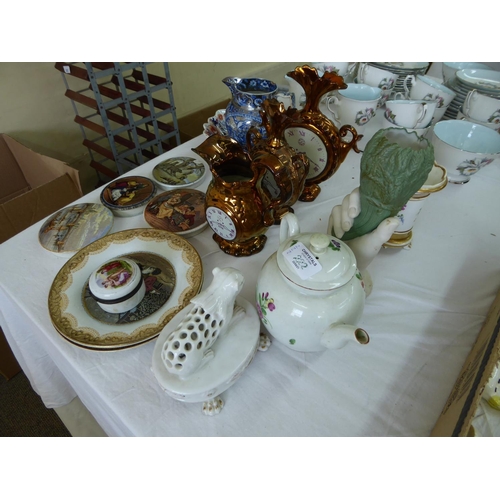 222 - Collection of antique pottery, Pratt ware, Sunderland lustre ware and a porcupine centre piece