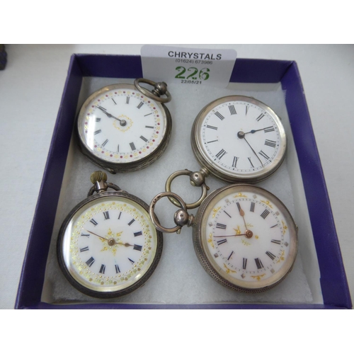 226 - Four Swiss silver fob watches