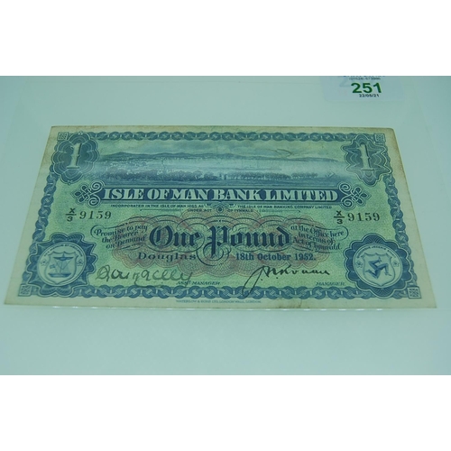 251 - Isle of Man bank £1 note Douglas 19th October 1952 - No. X39159