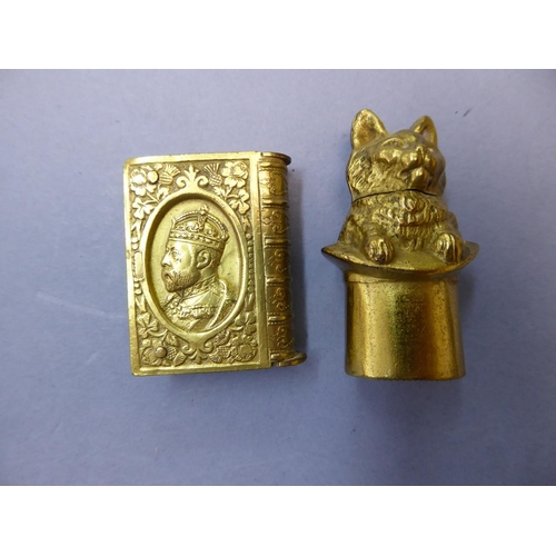 267 - Two novelty vesta cases - cat in a hat and King George V