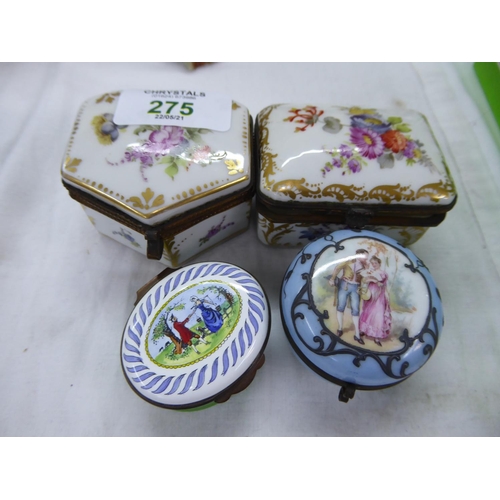 275 - Three Dresden porcelain boxes plus one