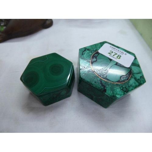 278 - Two hexagonal malachite boxes