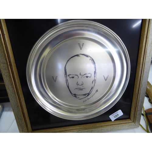 289 - A framed  sterling silver plate image of Sir Winston Churchill signed Pietro Amnigoni