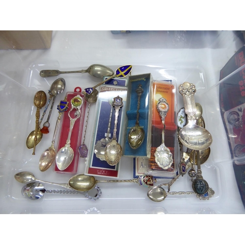 291 - A collection of novelty silver and silver plated spoons