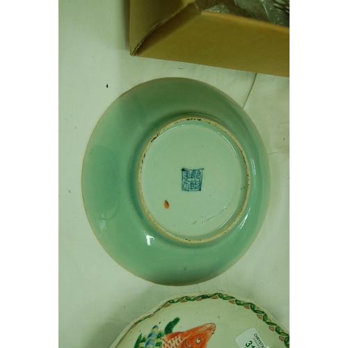 320 - Chinese celadon floral decorated plate - dia. 6 ins.