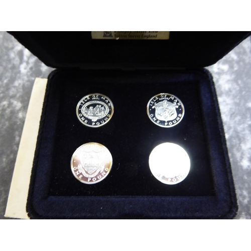 54 - Proof Isle of Man pound coins in silver - 1983, 1984, 1985 and 1986 (cased with certificate)