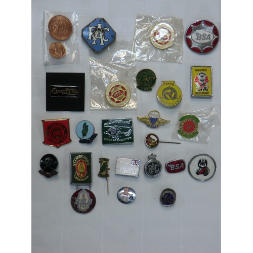 73 - Box of motorcycle badges including TT and Southern 100