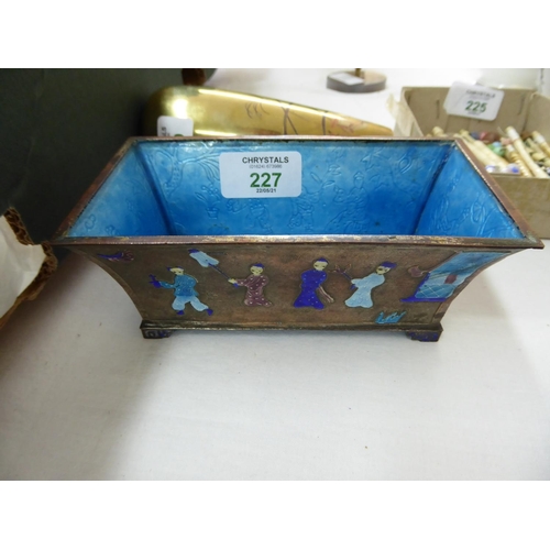 228 - Chinese copper and enamel trough with decoration of figures - length 5 ins.