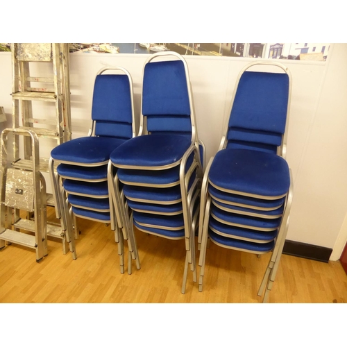 251 - Eighteen metal framed blue upholstered dining chairs