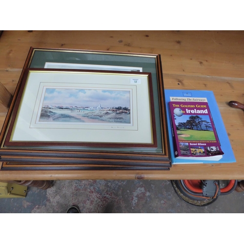 12 - Four golfing pictures plus two golf books NB. This lot is at our Peel Road store. READ THE SALE INFO