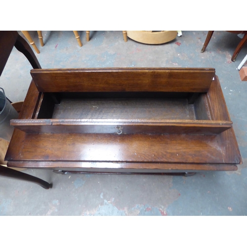 61 - Oak drop leaf coffee table with centre opening panels NB. This lot is at our Peel Road store. READ T... 